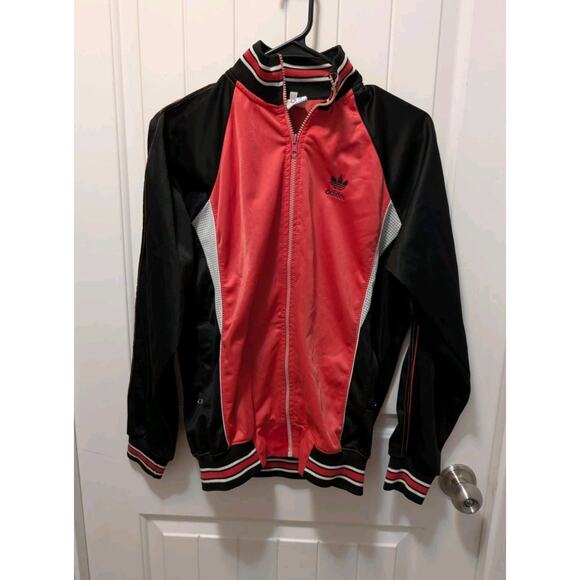 Adidas Jacket Vintage Retro Red Tracksuit Top Oldschool Training Jacket Womens L - Picture 1 of 10